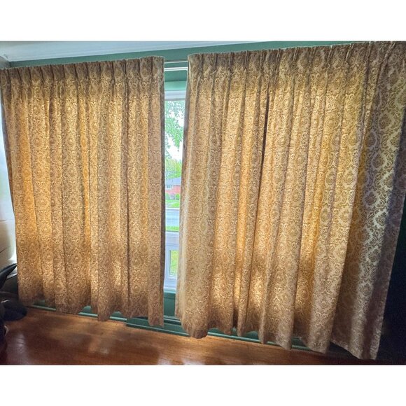 Vintage 60s curtain, golden brocade drapery, pleated blackout panel, JC Penney - Picture 2 of 10